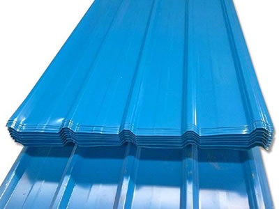 Many blue temporary hoardings sheets with U-profile.